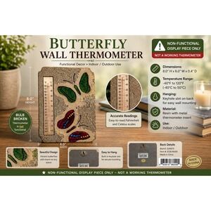 Ganz Butterfly Wall Thermometer Decorative Plaque Non-Functional Display EG87668